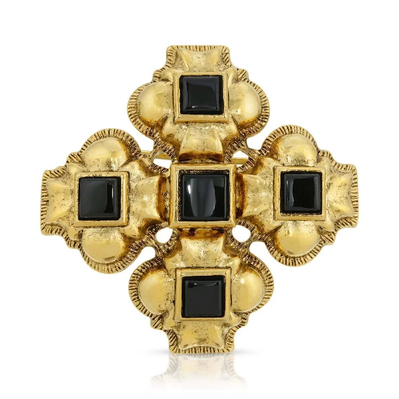 Antiquities Couture Vestments Square Black Onyx Gemstone Pin