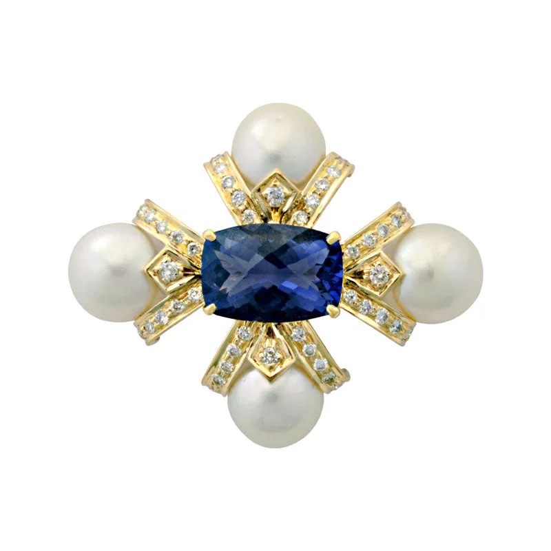 Brooch-Iolite, Pearl and Diamond