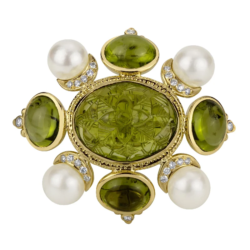 Brooch - Peridot, Pearl & Diamond